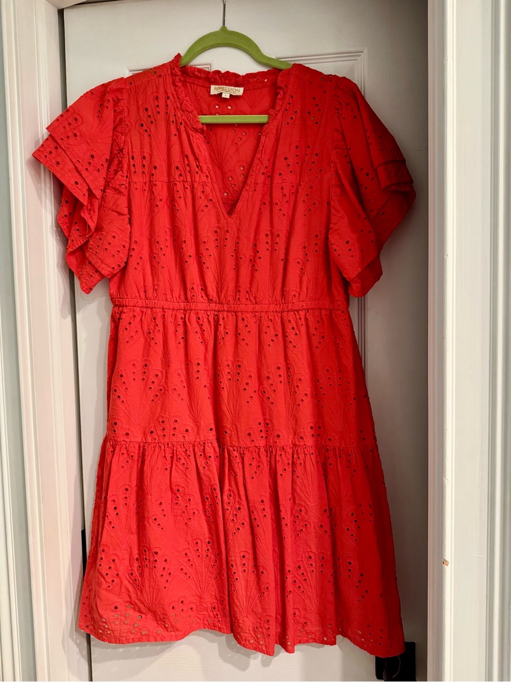 Rebellion Red Eyelet V-Neck Tiered Mini Dress